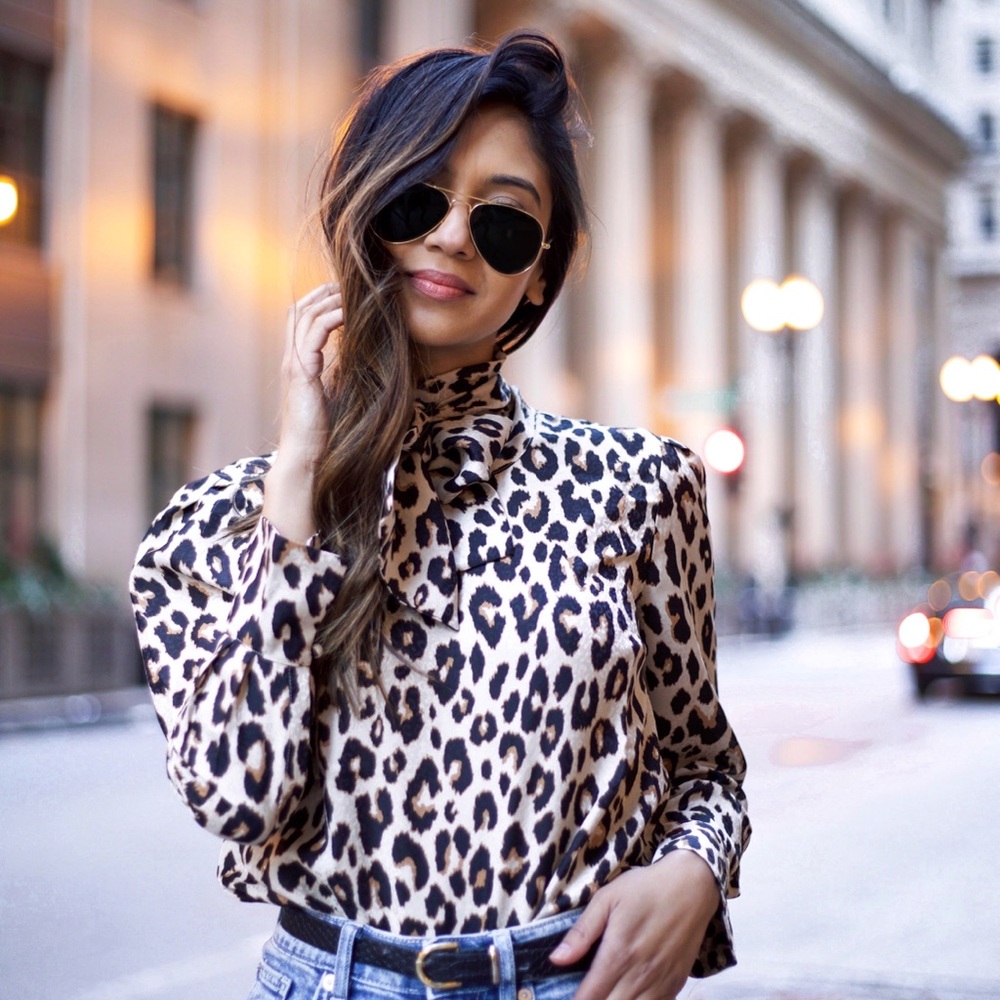 Ann Taylor Leopard Print Long-sleeve Chiffon Blouse